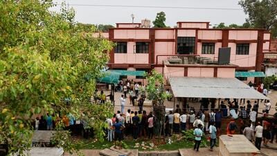 People gather outside a hospital where the victims of a stampede have been shifted in Hathras district of the Uttar Pradesh. (REUTERS) People gather outside a hospital where the victims of a stampede have been shifted in Hathras district of the Uttar Pradesh. (REUTERS)