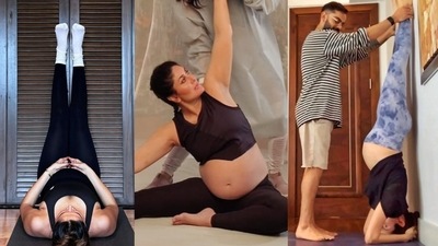 Star mums practising prenatal yoga Star mums practising prenatal yoga