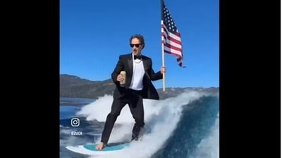 Mark Zuckerberg wrapped up his video with Bruce Springsteen's "Born in the USA" playing on the reel. Mark Zuckerberg wrapped up his video with Bruce Springsteen's "Born in the USA" playing on the reel.