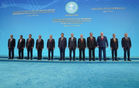 SCO Secretary-General Zhang Ming, Iranian Interim President Mohammad Mokhber, Kyrgyz President Sadyr Japarov, Pakistani Prime Minister Shehbaz Sharif, Uzbek President Shavkat Mirziyoyev, Chinese President Xi Jinping, Kazakh President Kassym-Jomart Tokayev, Russian President Vladimir Putin, Tajik President Emomali Rakhmon, Belarusian President Alexander Lukashenko, Indian Foreign Minister S Jaishankar and Director of the SCO Regional Anti-Terrorist Structure (RATS) executive committee Ruslan Mirzayev take part in a photo ceremony at Shanghai Cooperation Organization (SCO) summit in Astana (REUTERS)