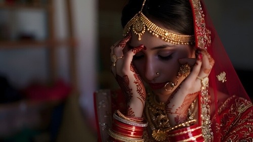 The chunni's are red, to symbolise auspiciousness. The chunni's are red, to symbolise auspiciousness.