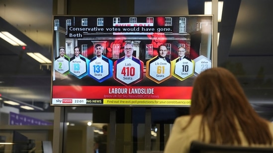 An exit poll suggests the Labour Party is headed for a huge majority in Britain's election, ending 14 years of Conservative rule. (AP)
