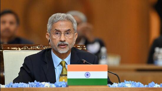 External affairs minister S Jaishankar delivering India's statement at the Summit of SCO Council of Heads of States on behalf of PM Modi, in Astana (PTI/X/DrSJaishankar)
