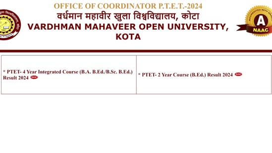 Vardhaman Mahavir Open University Kota released the Rajasthan Pre-Teacher Education Entrance Test (PTET 2024) result