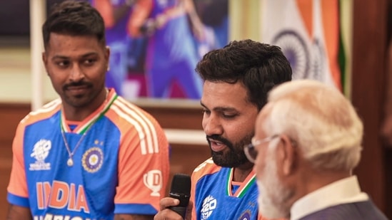 The Indian team spoke to Narendra Modi, with captain Rohit Sharma leading the pack.(PTI)