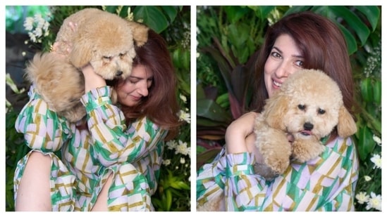Twinkle Khanna took to Instagram on Thursday to give a glimpse of her dog – Mr Jeeves. The actor-turned-author held the furry pet in her arms in the cute pictures.
