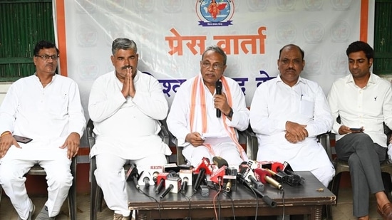 VHP leaders announcing plans to hold the yatra on August 26, 2023. (HT Archive)