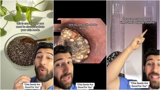 Dr Sermed Mezher showed the harmful impact of chia seeds on a person's food pipe.(Instagram/@drsermedmezher)
