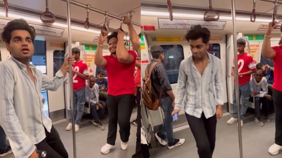 Delhi: Snapshot of the man dancing inside the metro.