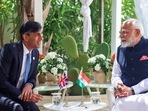 Prime Minister Narendra Modi meets with United Kingdom PM Rishi Sunak on the sidelines of the 50th G7 Summit, in Apulia on Friday. (ANI) Prime Minister Narendra Modi meets with United Kingdom PM Rishi Sunak on the sidelines of the 50th G7 Summit, in Apulia on Friday. (ANI)