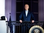 US President Joe Biden arrives to view the Independence Day fireworks display over the National Mall from the Truman Balcony of the White House in Washington, DC, US, on Thursday, July 4, 2024. 