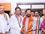 Bharat Rashtra Samiti MLCs including Dande Vittal, Bhanu Prasad and others join the Congress in the presence of Telangana CM Revanth Reddy, in Hyderabad on Thursday. (ANI) Bharat Rashtra Samiti MLCs including Dande Vittal, Bhanu Prasad and others join the Congress in the presence of Telangana CM Revanth Reddy, in Hyderabad on Thursday. (ANI)