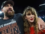 BALTIMORE, MARYLAND - JANUARY 28: Travis Kelce #87 of the Kansas City Chiefs (L) celebrates with Taylor Swift after defeating the Baltimore Ravens in the AFC Championship Game at M&T Bank Stadium on January 28, 2024 in Baltimore, Maryland.   Patrick Smith/Getty Images/AFP (Photo by Patrick Smith / GETTY IMAGES NORTH AMERICA / Getty Images via AFP)