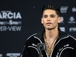 FILE - Super lightweight boxer Ryan Garcia speaks during a news conference at the MGM Grand hotel-casino Thursday, April 20, 2023, in Las Vegas. Ryan Garcia was expelled by the World Boxing Council on Thursday after he repeatedly used racial slurs against Black people and disparaged Muslims in comments livestreamed on social media.(AP/Steve Marcus/Las Vegas Sun) FILE - Super lightweight boxer Ryan Garcia speaks during a news conference at the MGM Grand hotel-casino Thursday, April 20, 2023, in Las Vegas. Ryan Garcia was expelled by the World Boxing Council on Thursday after he repeatedly used racial slurs against Black people and disparaged Muslims in comments livestreamed on social media.(AP/Steve Marcus/Las Vegas Sun)
