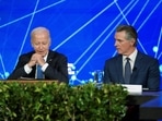 U.S. President Joe Biden and Governor of California Gavin Newsom attend the round table on Artificial Intelligence, in San Francisco, California, 