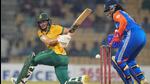 South African batter Tazmin Brits plays a shot during the first women's T20I against India in Chennai on Friday. (PTI) South African batter Tazmin Brits plays a shot during the first women's T20I against India in Chennai on Friday. (PTI)