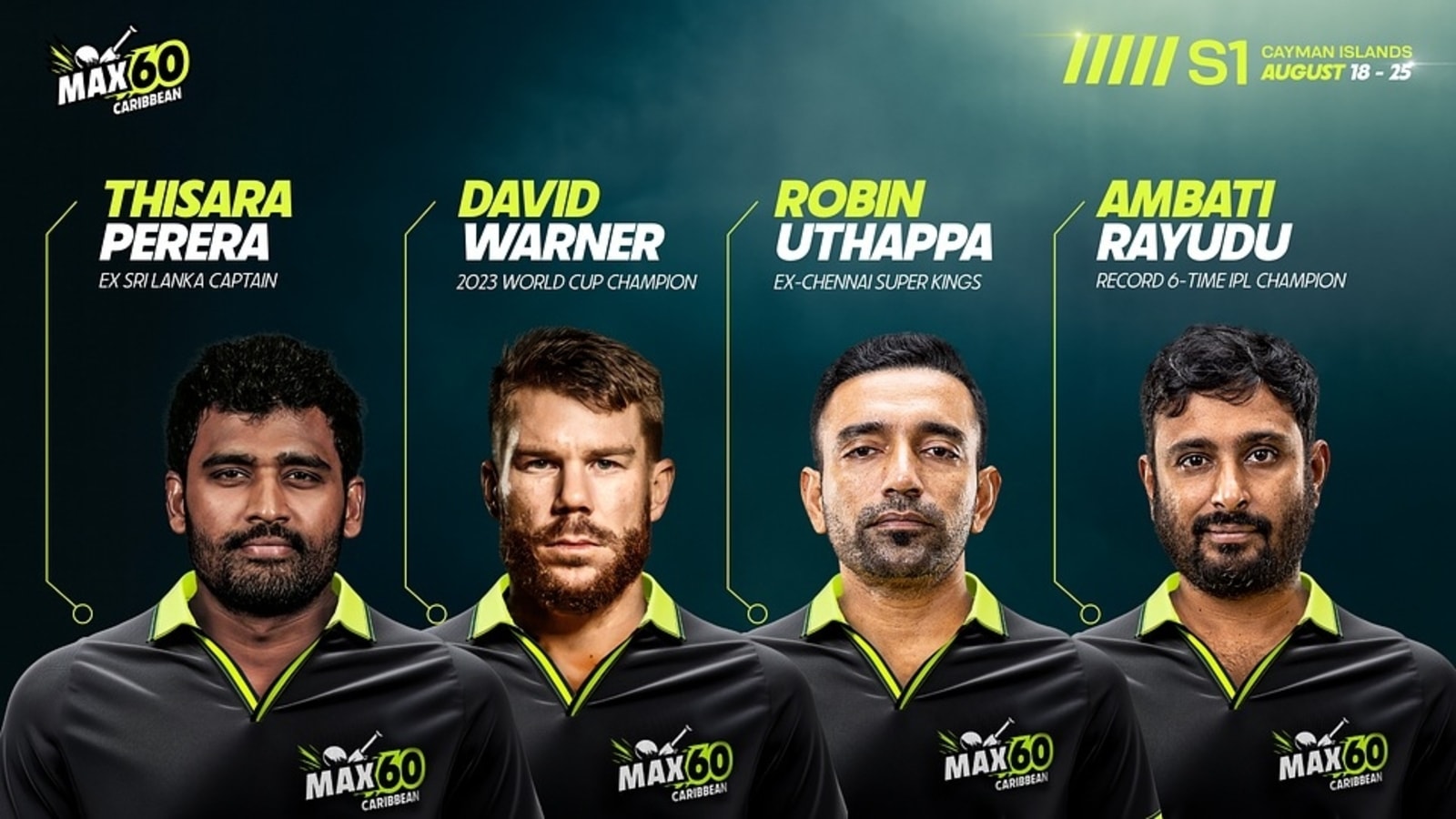 David Warner joined by Robin Uthappa, Ambati Rayudu to launch the new MAX60 League in the Cayman Islands