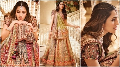 Shloka Mehta stuns at Dandiya night in regal Tarun Tahiliani lehenga. (Instagram/@dmjatia) Shloka Mehta stuns at Dandiya night in regal Tarun Tahiliani lehenga. (Instagram/@dmjatia)