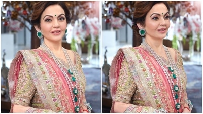 She styled her look with heritage Meenakari Kundan jewellery, including oversized stud earrings, multi-layered stacked necklaces, and bangles adorning her wrist. (Instagram) She styled her look with heritage Meenakari Kundan jewellery, including oversized stud earrings, multi-layered stacked necklaces, and bangles adorning her wrist. (Instagram)