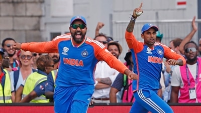 India's captain Rohit Sharma and Suryakumar Yadav celebrate the dismissal of South Africa's David Miller (Surjeet Yadav) India's captain Rohit Sharma and Suryakumar Yadav celebrate the dismissal of South Africa's David Miller (Surjeet Yadav)
