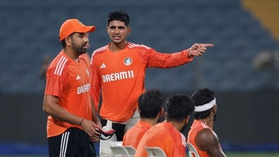 India's Rohit Sharma and Shubman Gill during practice. (REUTERS)