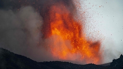 A picture shows the eruption of the Mount Etna volcano in Sicily. Catania airport in Sicily announced its closure today due to an eruption of Mount Etna, the largest active volcano in Europe, whose ashes fell on the airspace and the surrounding area. (Photo by Giuseppe Distefano / various sources / AFP) A picture shows the eruption of the Mount Etna volcano in Sicily. Catania airport in Sicily announced its closure today due to an eruption of Mount Etna, the largest active volcano in Europe, whose ashes fell on the airspace and the surrounding area. (Photo by Giuseppe Distefano / various sources / AFP)