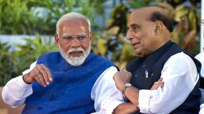 Prime Minister Narendra Modi in conversation with Defence Minister Rajnath Singh in New Delhi. (ANI) Prime Minister Narendra Modi in conversation with Defence Minister Rajnath Singh in New Delhi. (ANI)