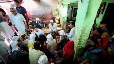 Congress leader Rahul Gandhi meeting families of the victims of Hathras stampede. 121 people – mostly women – died in the stampede. The Uttar Pradesh police on Thursday arrested six members of the panel that organised the religious event in honour of preacher Bhole Baba. Congress leader Rahul Gandhi meeting families of the victims of Hathras stampede. 121 people – mostly women – died in the stampede. The Uttar Pradesh police on Thursday arrested six members of the panel that organised the religious event in honour of preacher Bhole Baba.