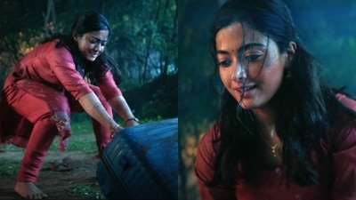 Rashmika Mandanna in her first look from Kubera. Rashmika Mandanna in her first look from Kubera.
