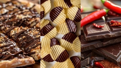 Chocolate pizza, chocolate-coated potato chips, chilli chocolate: Unique chocolate flavour combinations to try (Adobe, Freepik) Chocolate pizza, chocolate-coated potato chips, chilli chocolate: Unique chocolate flavour combinations to try (Adobe, Freepik)