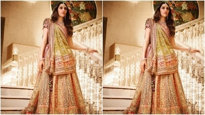 Shloka Mehta turned heads in an exquisite Tarun Tahiliani lehenga featuring a sweetheart neckline bejewelled blouse, a heavily embroidered lehenga, and a contrasting dupatta, completing her glam Garba look. (Instagram) Shloka Mehta turned heads in an exquisite Tarun Tahiliani lehenga featuring a sweetheart neckline bejewelled blouse, a heavily embroidered lehenga, and a contrasting dupatta, completing her glam Garba look. (Instagram)