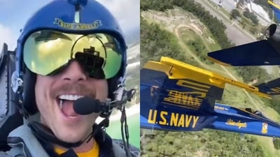 Glen Powell, star of the Netflix blockbuster “Hit Man,” took to the skies – in some ways reliving the glory days of his time on the Hollywood megahit, "Top Gun: Maverick.” (@glenpowell via Instagram Stories) Glen Powell, star of the Netflix blockbuster “Hit Man,” took to the skies – in some ways reliving the glory days of his time on the Hollywood megahit, "Top Gun: Maverick.” (@glenpowell via Instagram Stories)