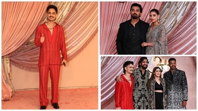 Ishan Kishan, KL Rahul, Athiya Shetty, Kunal Pandya, Hardik Pandya and Pankhuri Sharma at the Ambani sangeet. Ishan Kishan, KL Rahul, Athiya Shetty, Kunal Pandya, Hardik Pandya and Pankhuri Sharma at the Ambani sangeet.