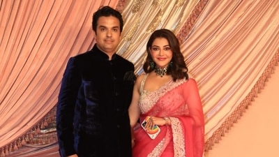 Gautam Kitchlu and Kajal Aggarwal make a rare appearance at a Mumbai party, Gautam Kitchlu and Kajal Aggarwal make a rare appearance at a Mumbai party,
