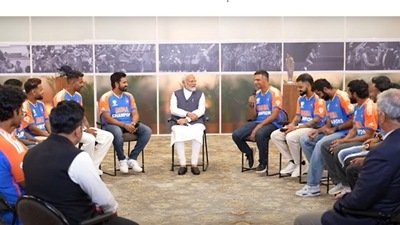 PM Narendra Modi in conversation with India's T20WC champions at his residence PM Narendra Modi in conversation with India's T20WC champions at his residence