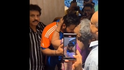 Rohit Sharma with his mother during the Wankhede ceremony Rohit Sharma with his mother during the Wankhede ceremony