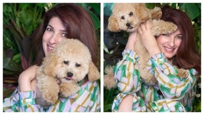 Twinkle Khanna is serving major pet-mom goals as she poses with her pet dog, Mr. Jeeves. Her breezy green and golden patterned dress is perfect for a day out and to relax with family, friends, and pets Twinkle Khanna is serving major pet-mom goals as she poses with her pet dog, Mr. Jeeves. Her breezy green and golden patterned dress is perfect for a day out and to relax with family, friends, and pets