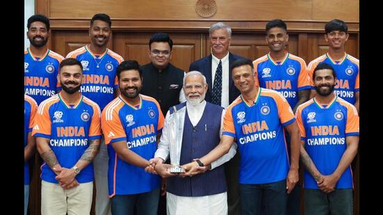 Prime Minister Narendra Modi meeting with Indian cricket team in New Delhi after India won the ICC T20 World Cup 2024 in Barbados. (PMO photo)