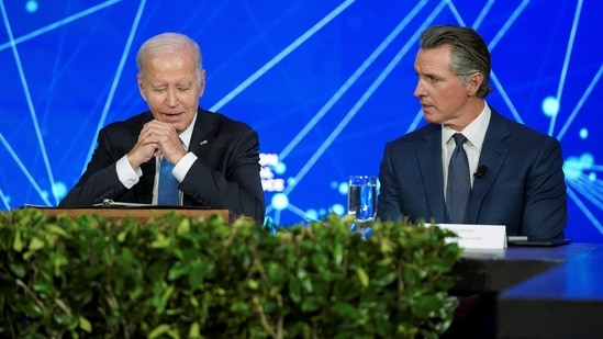 U.S. President Joe Biden and Governor of California Gavin Newsom attend the round table on Artificial Intelligence, in San Francisco, California, 