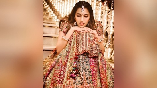 She accessorised her look with opulent diamond jewellery, including a luxurious necklace, maang tikka, statement earrings, and bangles adorning her wrist.(Instagram)