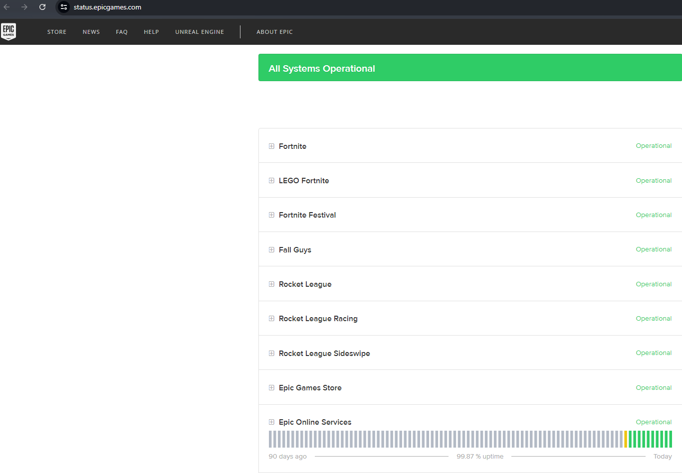 Epic Games' status check page(Epic Games)