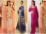 Anant Ambani and Radhika Merchant's sangeet ceremony was nothing short of a glamorous affair as A-listers graced the occasion, bringing their best fashion game. Regardless of the occasion, sarees always remain a stunning option. From Deepika Padukone's maternity look in a purple saree to Ananya Pandey in Manish Malhotra, here are all the divas who rocked the six yards of grace with utmost flair.(Instagram)