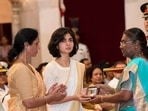 Capt Anshuman Singh's mother and widow receive his Kirti Chakra from President Droupadi Murmu. Capt Anshuman Singh's mother and widow receive his Kirti Chakra from President Droupadi Murmu.