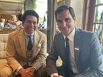 Sachin Tendulkar and Roger Federer pose for a photo together. Sachin Tendulkar and Roger Federer pose for a photo together.