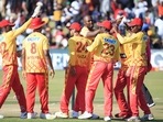 Zimbabwe players celebrate after beating India in 1st T20I