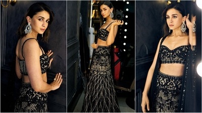Alia Bhatt left fans swooning with her breathtaking look in a stunning black lehenga ensemble for Anant Ambani and Radhika Merchant's sangeet ceremony. Featuring intricate embroidery, sequin detailing, and diamond jewellery, her look was a complete showstopper. (Instagram/@aliaabhatt) Alia Bhatt left fans swooning with her breathtaking look in a stunning black lehenga ensemble for Anant Ambani and Radhika Merchant's sangeet ceremony. Featuring intricate embroidery, sequin detailing, and diamond jewellery, her look was a complete showstopper. (Instagram/@aliaabhatt)