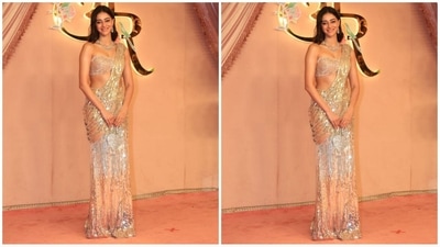 Ananya Pandey proves sequins never go out of style in a stunning Manish Malhotra saree, Paired with an off-shoulder bralette-style blouse and dazzling diamond jewellery, she sets the ultimate fashion goals. (HT photo/VarinderChawla) Ananya Pandey proves sequins never go out of style in a stunning Manish Malhotra saree, Paired with an off-shoulder bralette-style blouse and dazzling diamond jewellery, she sets the ultimate fashion goals. (HT photo/VarinderChawla)