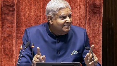 New Delhi, Jul 03 (ANI): Vice-President and Chairman, Rajya Sabha Jagdeep Dhankhar during the ongoing Session of Parliament, in New Delhi on Wednesday. (ANI Photo/Sansad TV) New Delhi, Jul 03 (ANI): Vice-President and Chairman, Rajya Sabha Jagdeep Dhankhar during the ongoing Session of Parliament, in New Delhi on Wednesday. (ANI Photo/Sansad TV)