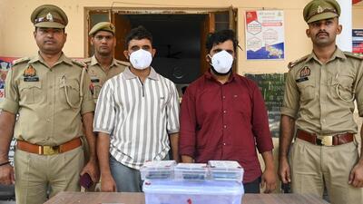 Ashish, a commerce graduate from Delhi University, said that in 2019, he and Jitendra sold policies for a government life insurance company, and they hatched a plan to set up the bogus operation. (Sunil Ghosh/HT Photo) Ashish, a commerce graduate from Delhi University, said that in 2019, he and Jitendra sold policies for a government life insurance company, and they hatched a plan to set up the bogus operation. (Sunil Ghosh/HT Photo)