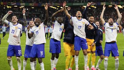 France players celebrate after winning the Euro 2024 quarter-final against Portugal in Hamburg on Friday. (AP) France players celebrate after winning the Euro 2024 quarter-final against Portugal in Hamburg on Friday. (AP)